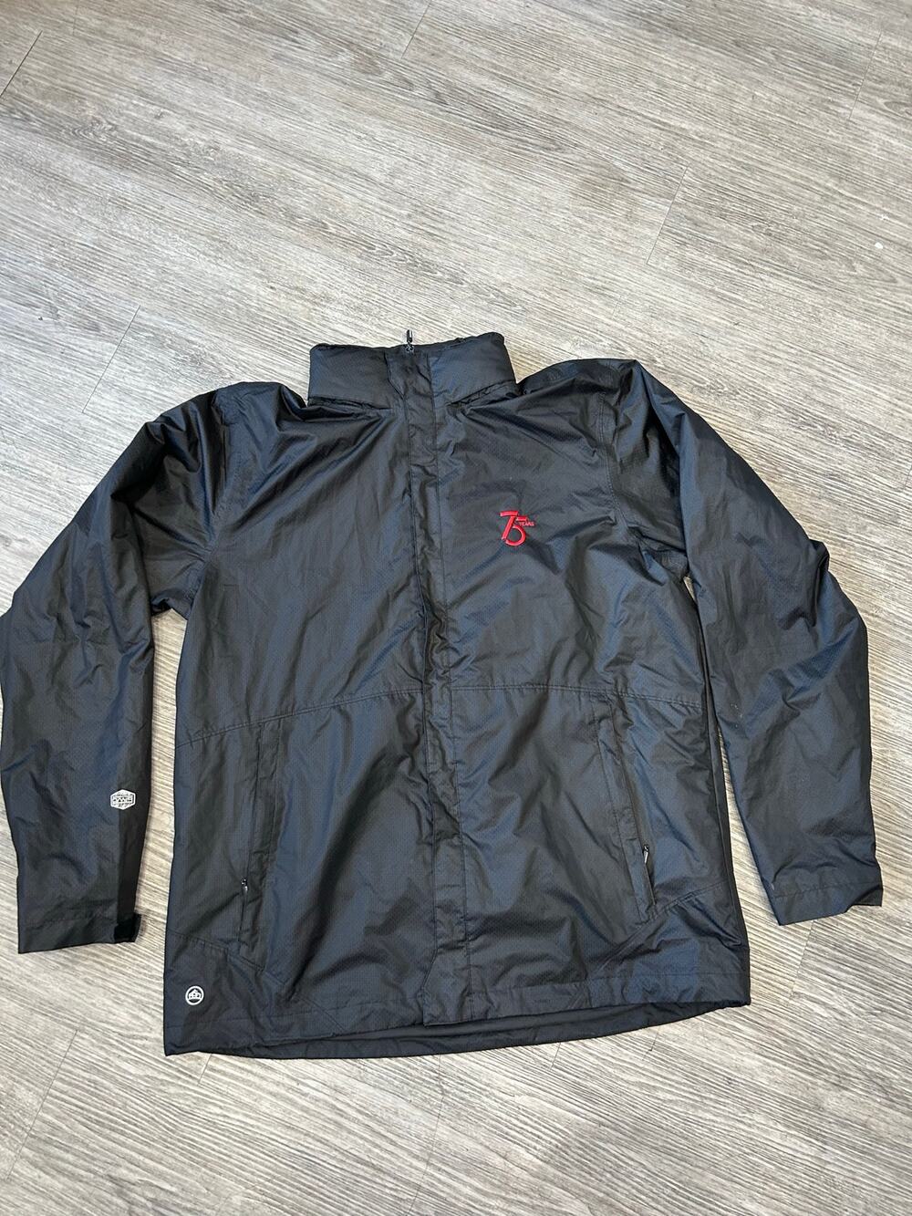 Stormtech Mens L Rain Jacket Windbreaker Hilti 75 Years Black DWR Shell Hooded